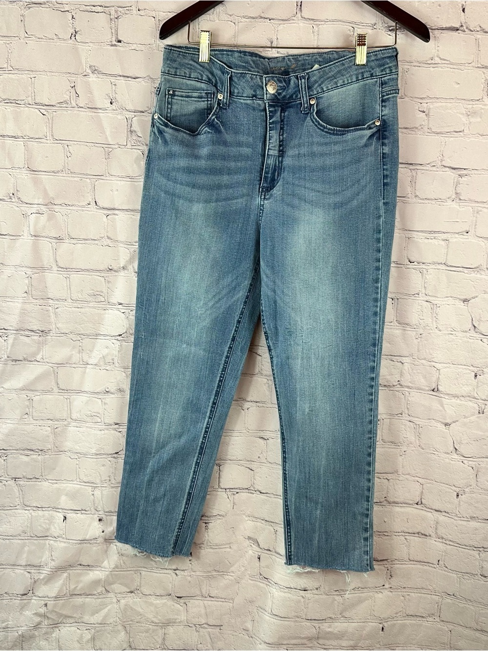 Seven7 denim Jeans women 12 faded high rise casual minimalist boho raw hem